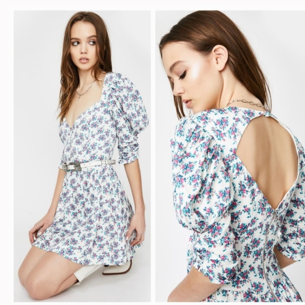 For Love & Lemons X Victorias Secret Taggart Mini Dress Floral Cut Out Back M